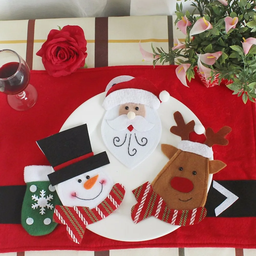 

Cute Cartoon Christmas Cutlery Bags Dining Knife and Fork Cover Pretty Tableware Decorations Fork Pocket Bag Flatware Holder