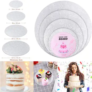 

4pcs Round Cake Board Baking Cake Circle Base (6 inches, 8 inches, 10 inches and 12 inches) with 3 Cake Scrapers Bakeware Gadget
