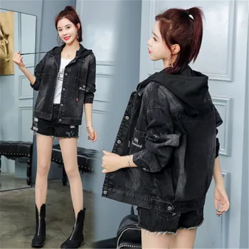 

fashion Short Denim Coat Women Spring Autumn Jackets 2020 new Korean loose Casual Hooded Jean Jacket Girls Outerwear m232