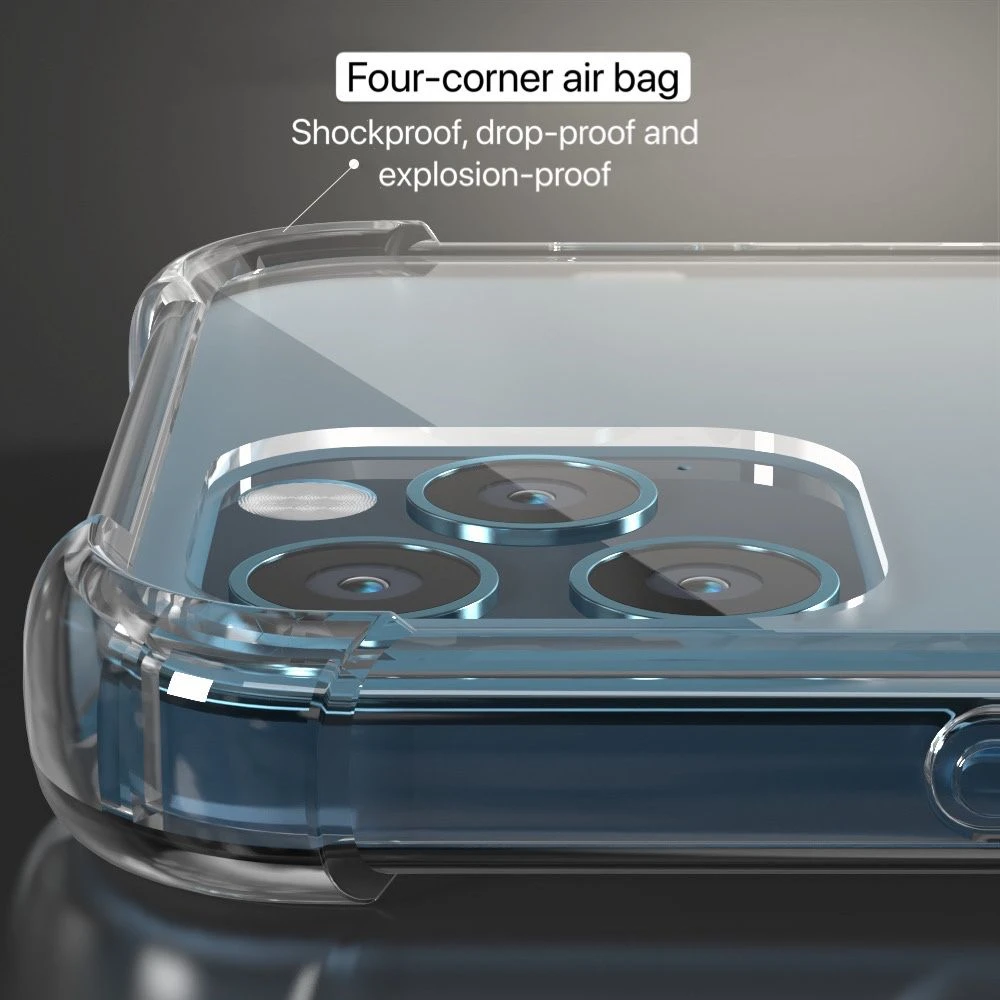 Transparent Shockproof Phone Case with Metal Ring and Soft Four-Corner Back Cover