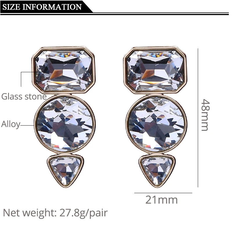 Трендовые серьги-клипсы с большим геометрическим прозрачным стеклом без пирсинга для женщин ZA Boho стильные клипсы для ушей с золотыми сережками