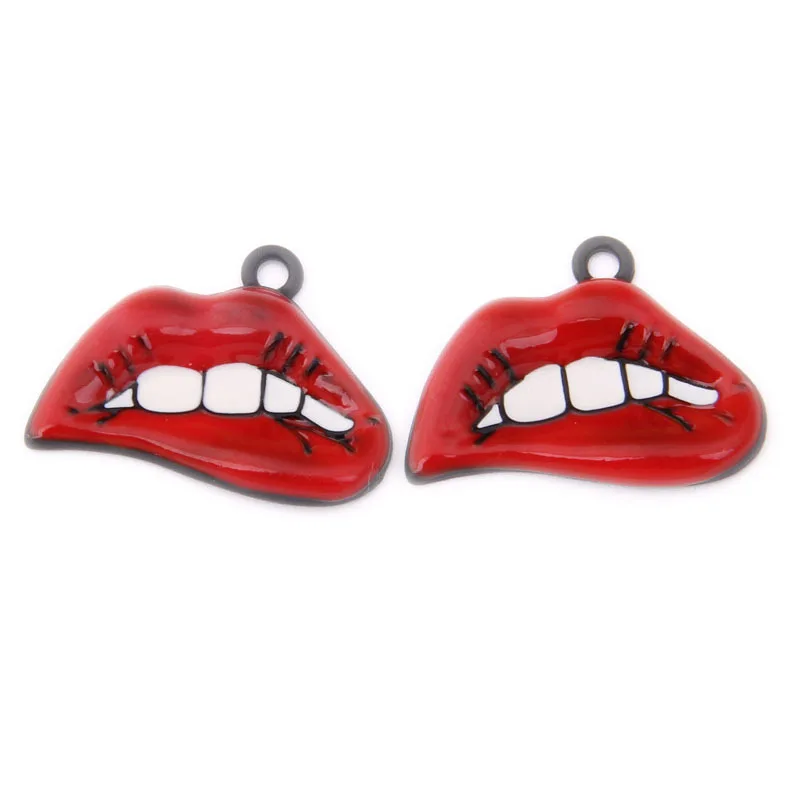 10pcs 28*21mm Enamel Red Lip mouth charms pendants Jewelry Accessories Diy Hanging Drop Oil Alloy Making Fitting | Украшения и
