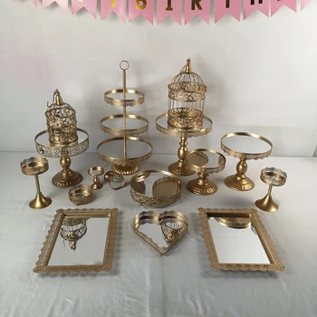 

2-16pcs Gold Metal mirror Cake Stand Set Wedding Party Display cupcake stands Tools Fondant Cake Display Kit For Party bakeware