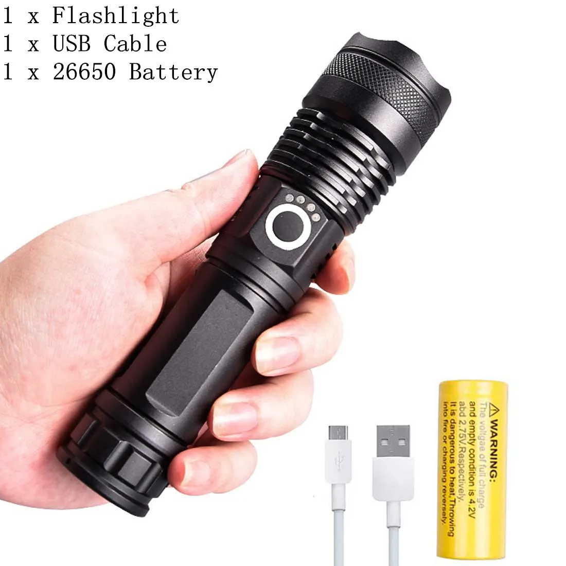 LED Taschenlampe Cree XHP50 Zoom USB Wiederaufladbar Polizei licht+26650 Akku 