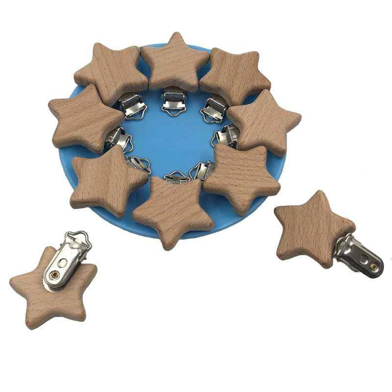 

Natural Beech Wood Baby Pacifier Clips Dummy Clips DIY Pacifier Chain Accessory L4MC