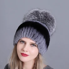 Зимние женские головные уборы меховые шапочки с лисьим кроликом теплые эластичные модные пушистые уличные Стильные Шапки из натурального меха