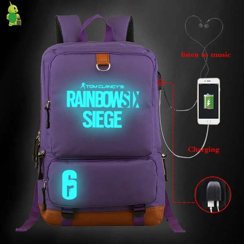 Игровой рюкзак Tom Clancy's Rainbow Six Siege с USB зарядкой, женский и мужской рюкзак для ноутбука, школьные сумки для подростков, большие дорожные сумки