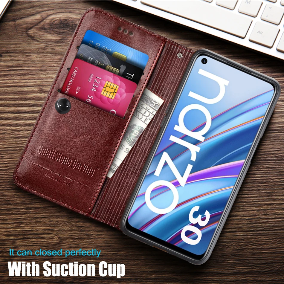 Leather Flip Wallet Phone Case with Card Holder and Stand Feature