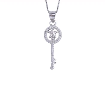 

Star Round Circle Key Necklaces For Women 925 Sterling Silver Long Chain Zircon Pendants Fashion Jewelry Accessories
