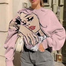 

Spring Autumn Fashion Indie Pullovers Plus Size 3 Colors Loose Jumper Urban Women Cartoon Print Long-sleeved O-Neck Sweatshirts