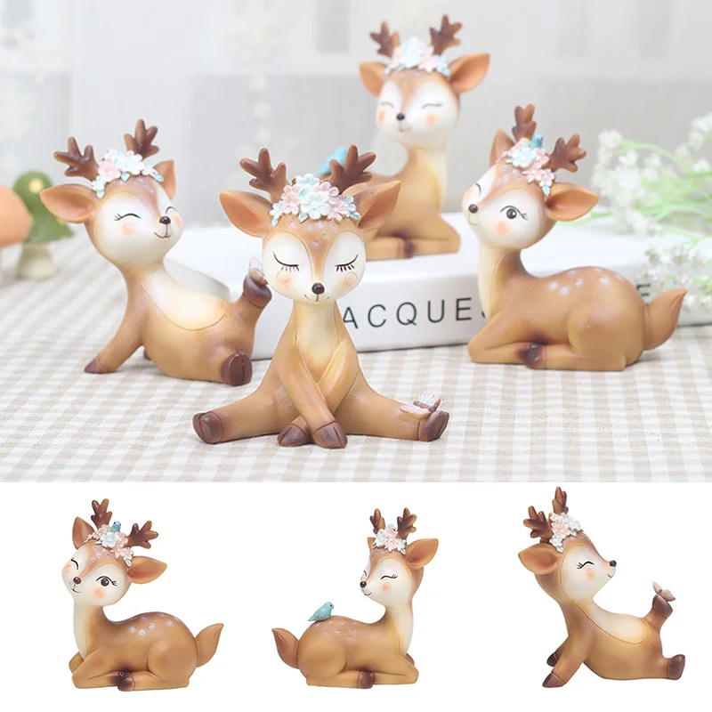 Cute Resin Deer Figurine Animal Fawn Statue Wedding Gift Display Ornament 