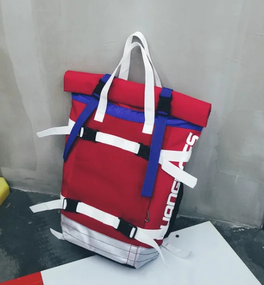 Харадзюку, хип-хоп стиль, мужская уличная одежда, рюкзак, унисекс, панельный, брезентовый, школьный рюкзак, мужская дорожная большая сумка, Mochilas Hombre D918 - Цвет: Red S