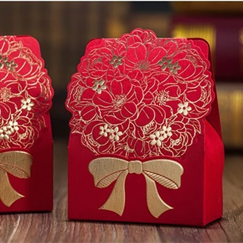 

50pcs DIY Foldable Ins RED Modern Flower Event Party Supplies Wedding Decoration Paper Chocolate Gift Candy Box For Guest