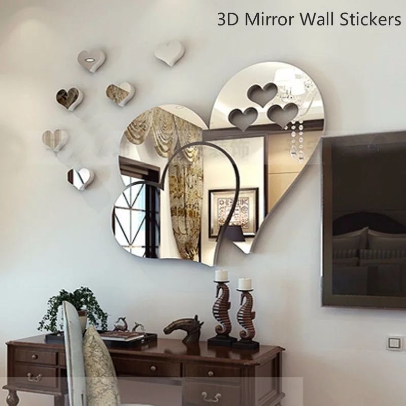 5 цветов 3D Зеркальная Наклейка на стену в виде сердца наклейки милый DIY домашний