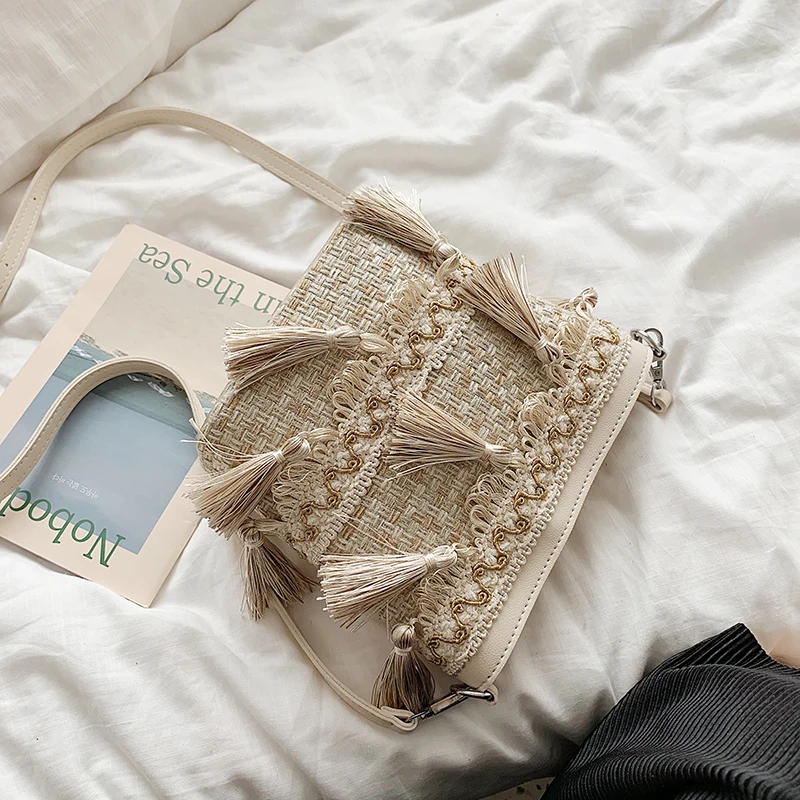 

new 2019 fashion bag with bucket linen tassel slung across one shoulder
