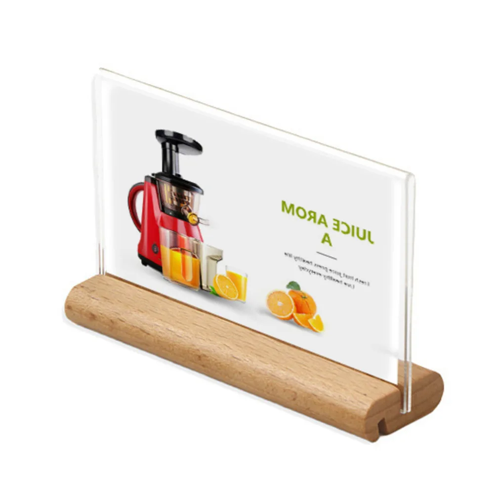 

90x55mm 2-side Round Wood Base Sign Holder Various Sizes Table Menu Holder