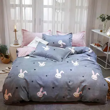 

Cartoon Grey Bunny Rabbits Bedding Sets Microfiber Brush Polyester Bedlinens Twin Full Queen King Duvet Cover Set Pillowcases