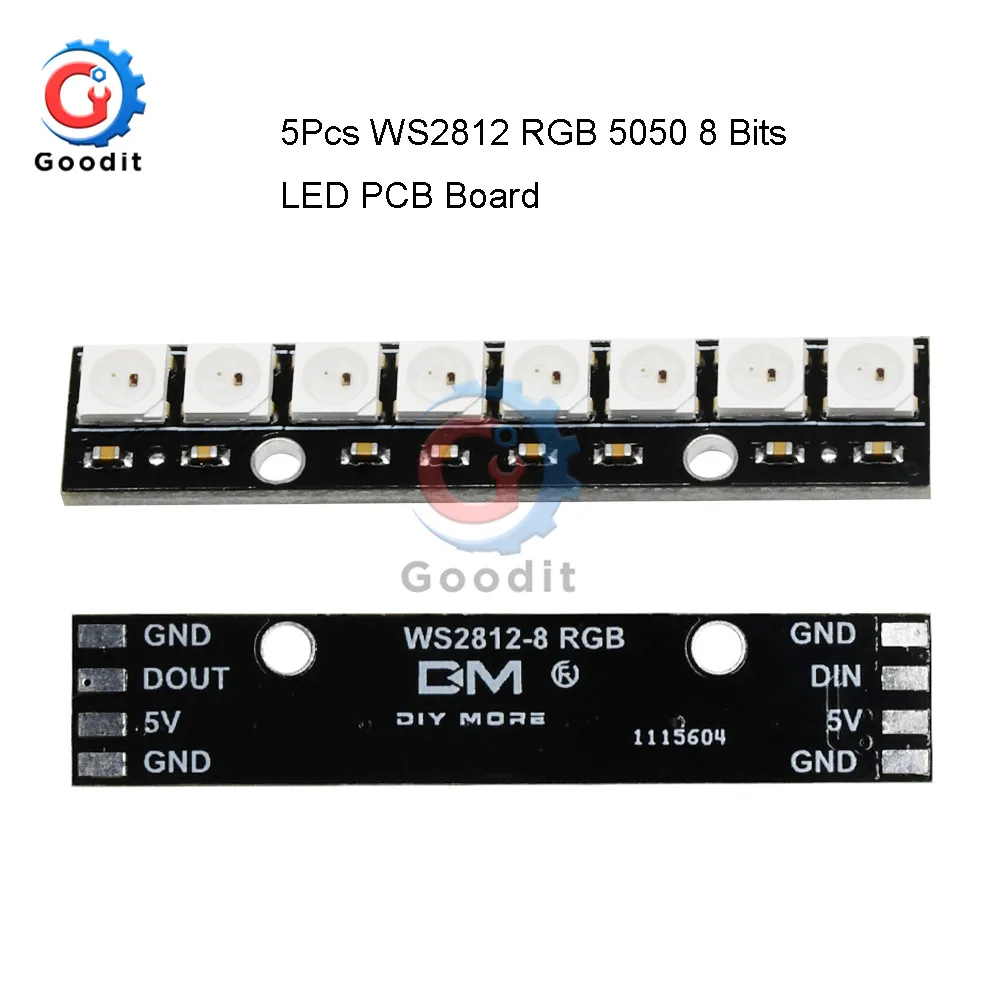 5Pcs/Lot LED PCB Board WS2812 RGB 5050 8 Bits 1x8 Pixel Panel Matrix Screen WS2812 IC Led Module 800Kbps