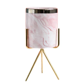 

European Style Living Room Decoration Ornament Metal Frame Ceramic Vase Succulent Flower Pot Pink Ceramic