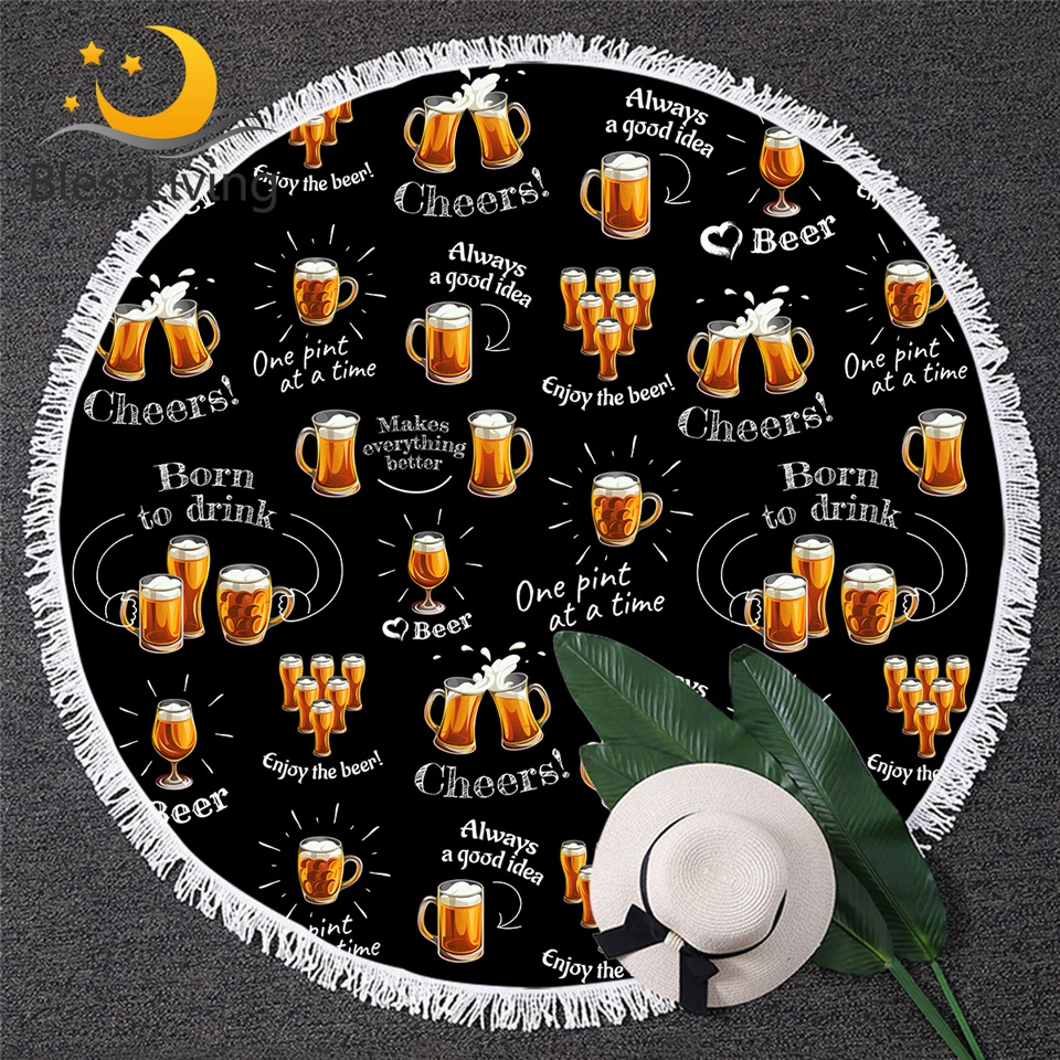 

BlessLiving Modern Beach Towels For Adults Beer Mugs Large Towel Cartoon Glasses Kids Beach Mat Football Bath Towel Drop Ship