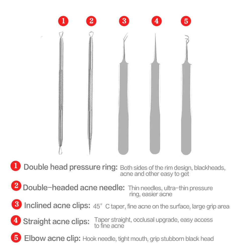 5 шт./компл. черноголовых удаления соковыжималка экстрактор для Vacum комедонов инструмент для удаления прыщей игла зажим набор пинцетов пятна очиститель Уход за лицом инструменты
