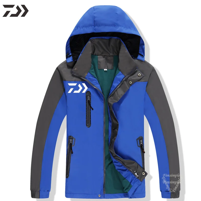 Daiwa зимняя водонепроницаемая термальная рыболовная куртка Мужская ветрозащитная с капюшоном одежда для рыбалки однотонная походная велосипедная быстросохнущая одежда - Цвет: Синий