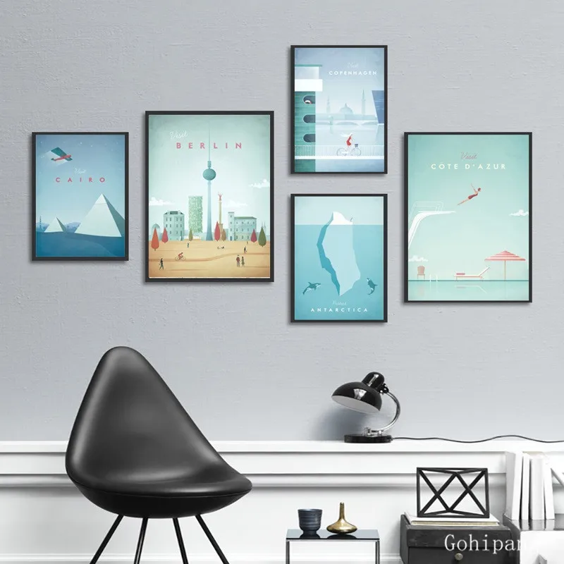 Nordic Decoration Cartoon World Cities Posters and Prints Rio Cairo Canvas Painting Paris Wall Pictures for Living Room Home Art