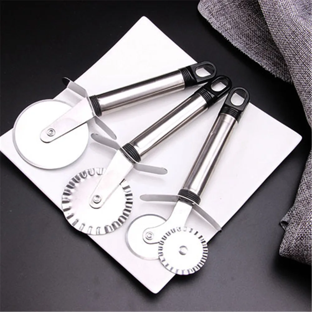 1PCS Stainless Steel Pizza Cutter Double Roller Pizza Knife Cutter Pastry Pasta Dough Crimper Kitchen Tools 4 Patterns