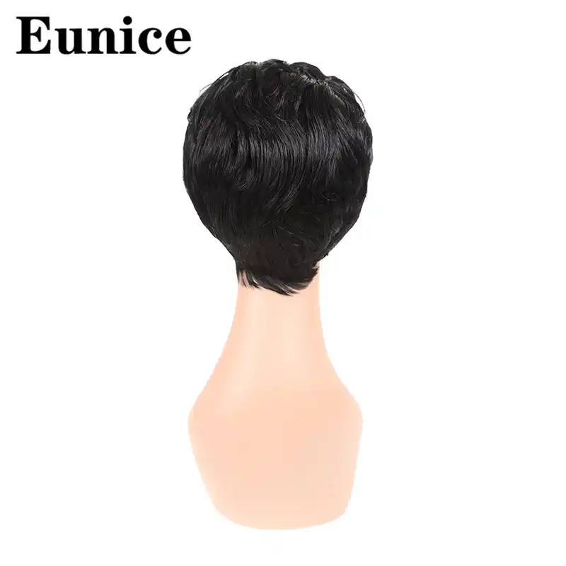 Short Wigs Synthetic Hair Puffy Black Mixed Blonde Brown Gray