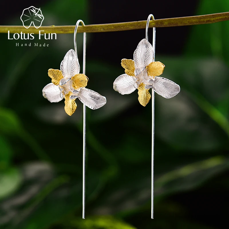 Женские серьги с цветком радуги Lotus Fun дизайнерские ручной работы из настоящего