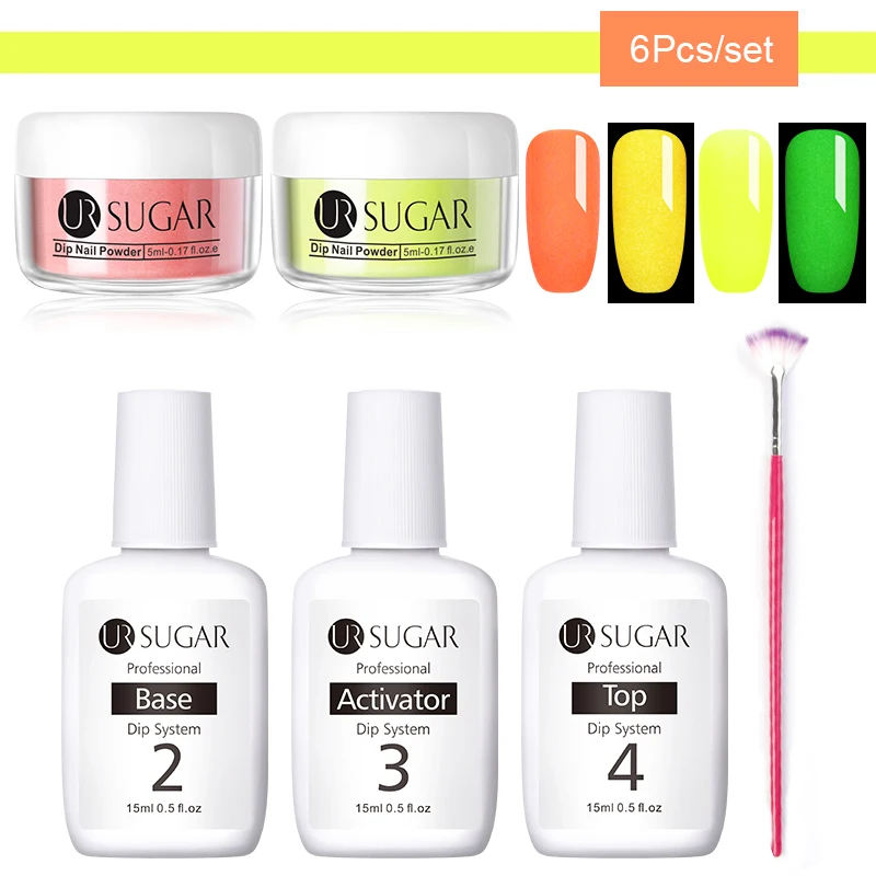 Luminous 4 UR SUGAR 6 шт. флуоресцентный набор порошков для ногтей голографическое свечение Dip лак для ногтей порошок пигмент дизайн ногтей Наборы инструментов - Цвет: Luminous 4