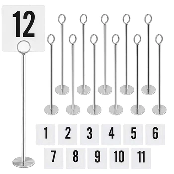 

12 Inch Table Number Holder with Number Cards Set (1-12) Sturdy Chrome Place Card Holders Table Number Stand Table Card Holder f