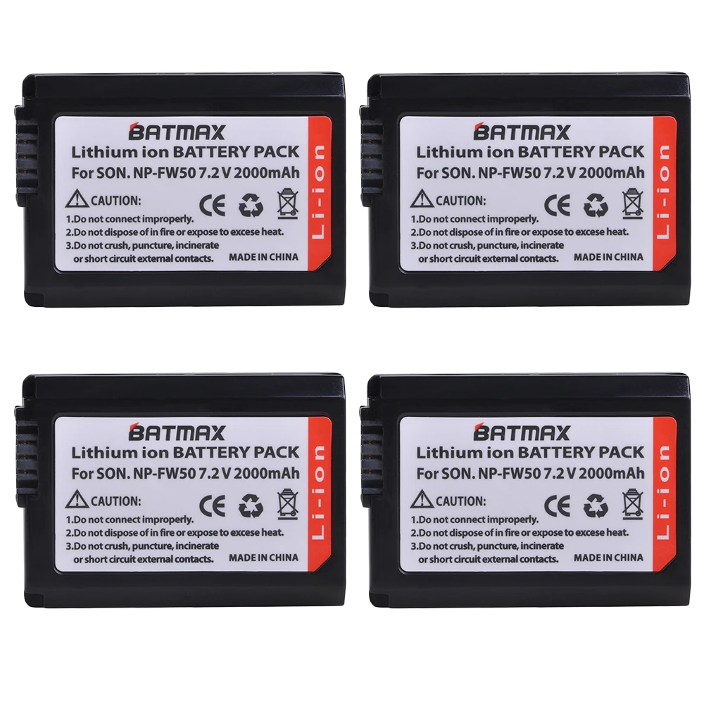 Batmax 4 шт. NP-FW50 NPFW50 Батарея+ ЖК-дисплей USB Dual Зарядное устройство для sony A6000 a6400 a5100 a35 A55 a7s II alpha 55 alpha 7 A72 A7R Nex7