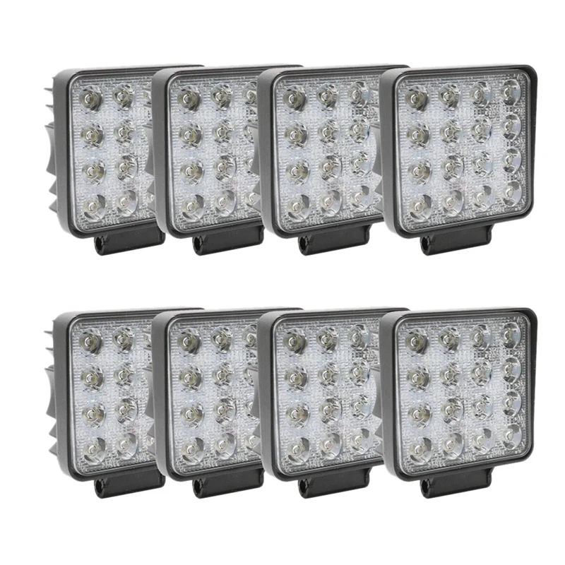 

8 Pcs One Pack 48W 30 Degree Led Flood Beam Lights Square Off-Road Bulb Lamp Light Fog Lighting Exterior for Je ep,Truck,Car,Atv