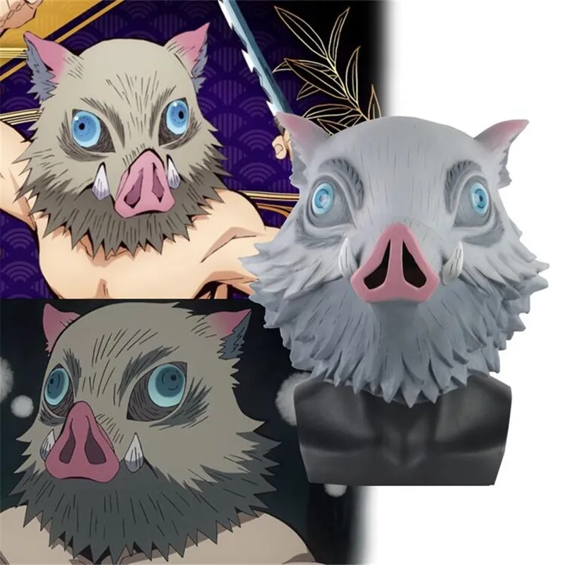 

Japan Anime Demon Slayer Kimetsu no Yaiba Hashibira Inosuke Boar Mask Cosplay Costumes Props Pig Head Halloween Christmas Party