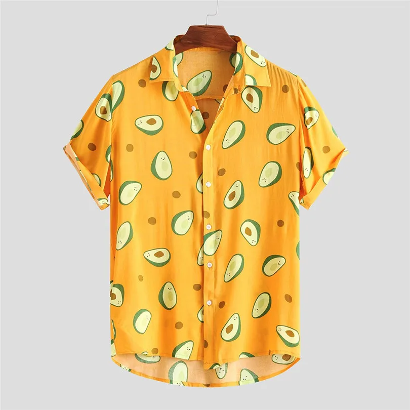 New Men Funny Fruit Avocado Printed Casual Shirts  2019 Summer Fashion Turn Down Collar Short Sleeve Casual Shirts #E26 (4)