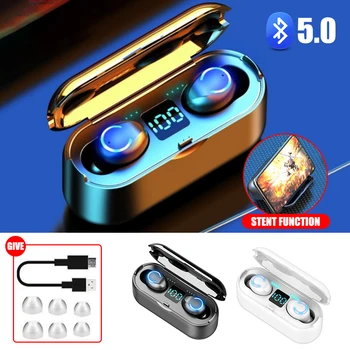 

F9-8 Stereo Water-Resistance Earphone Wireless 5.0 Bluetooth Headset Led Charging Bin