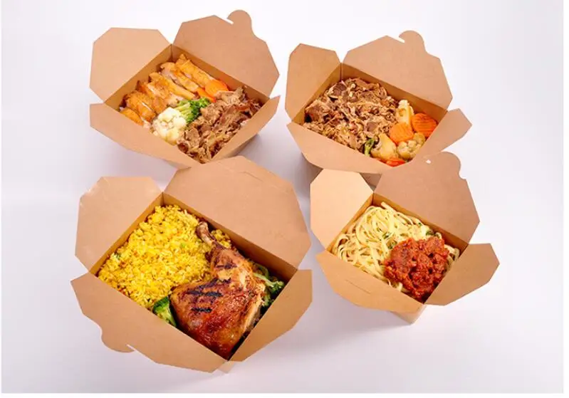 100 шт бумажный пакет для продуктов коробка прямоугольный одноразовый контейнер для еды на вынос утолщенный bento ланч бокс эко-контейнер для еды