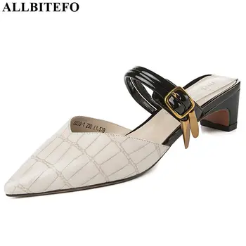 

ALLBITEFO hot sale PU leather summer women sandals high quality fashion sexy thick heel high heel shoes pointed toe women shoes