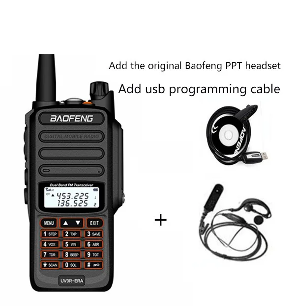 add headset cable IP68 Водонепроницаемая рация дальность действия 25 км baofeng uv-9r ERA plus cb ham Радио hf приемопередатчик UHF VHF радиостанция - Цвет: add headset cable