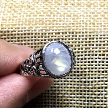 

12x9mm Top Natural Blue Light Moonstone Ring Jewelry For Woman Lady Man Crystal Silver Oval Beads Gemstone Adjustable Ring AAAAA