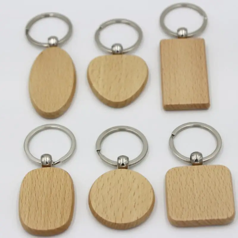 Деревянные ключи цепочки ключи кольца ручной работы DIY вечерние Подарок Круглый квадратный сердце Овальный прямоугольник Форма ключ кулон LX8561