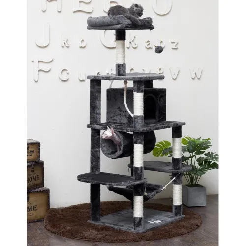 

VOGVIGO Dark Grey Cat Tree Condo Furniture Kitten Activity Tower Pet Kitty Play House with Scratching Posts Perch Hammock Tunnel
