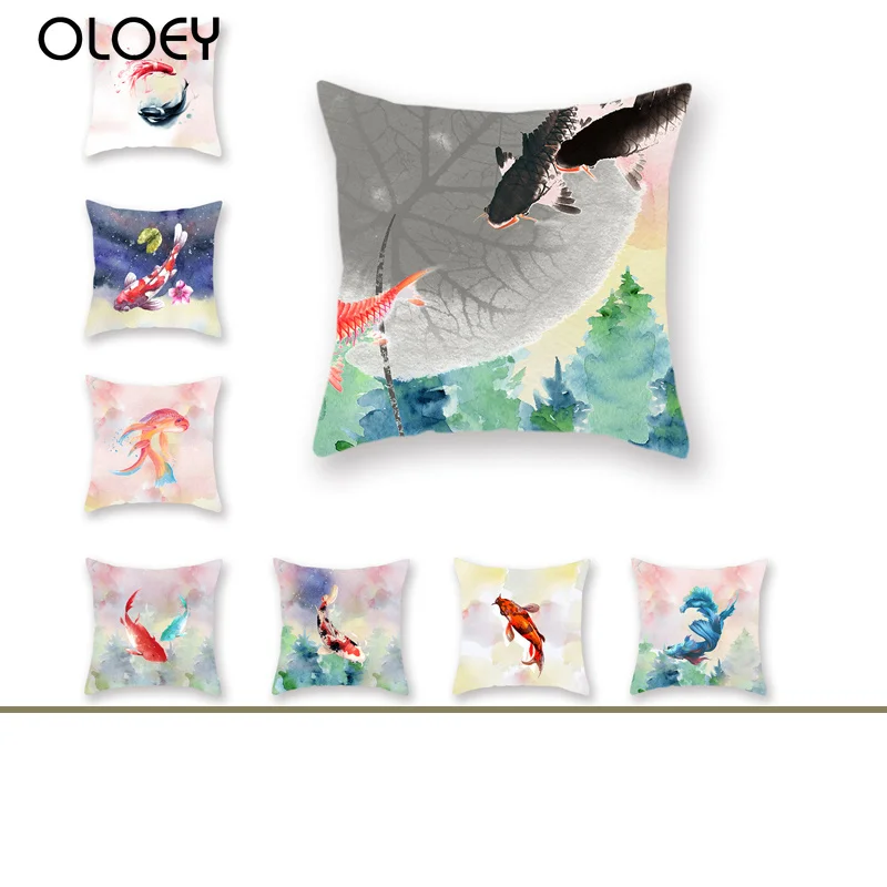 

Polyester Soft Pillowcase, Home Pillowcase, Fish Pattern Pillowcase, Bedroom and Office Hotel Car Decorative Pillowcase 45x45 Cm