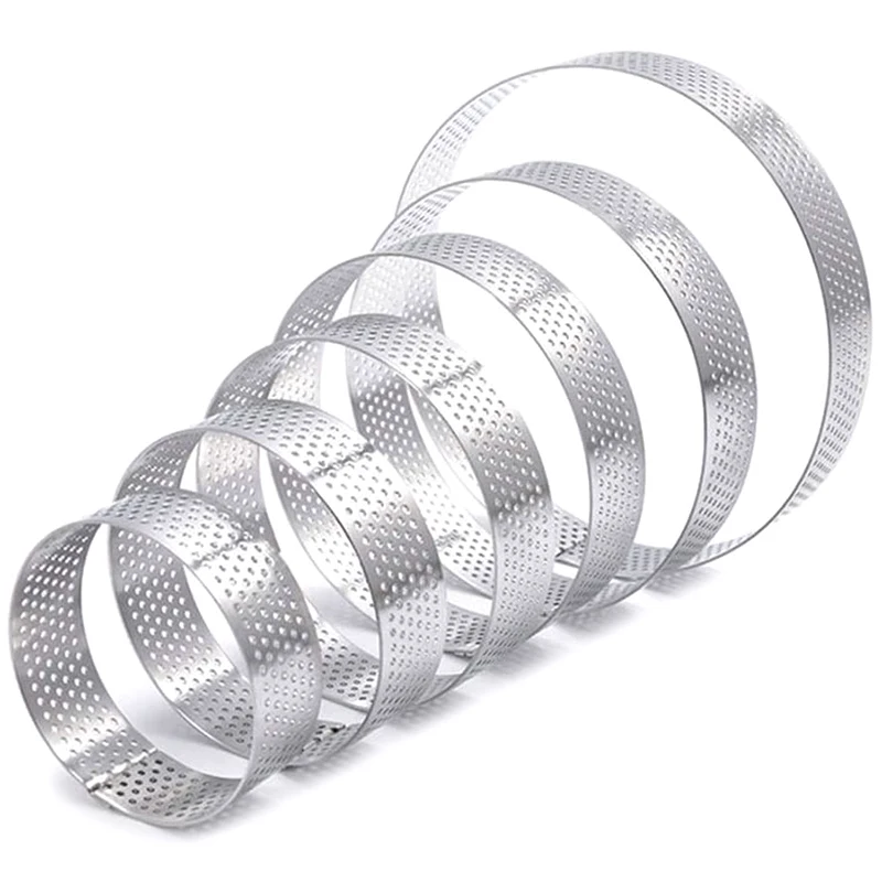 Food-Grade Porous Cake Mousse Molds Non-Stick Bottom Tower Pie Cake Mould SITAKE 6 Pcs Stainless Steel Perforated Tart Rings 6 Shapes 