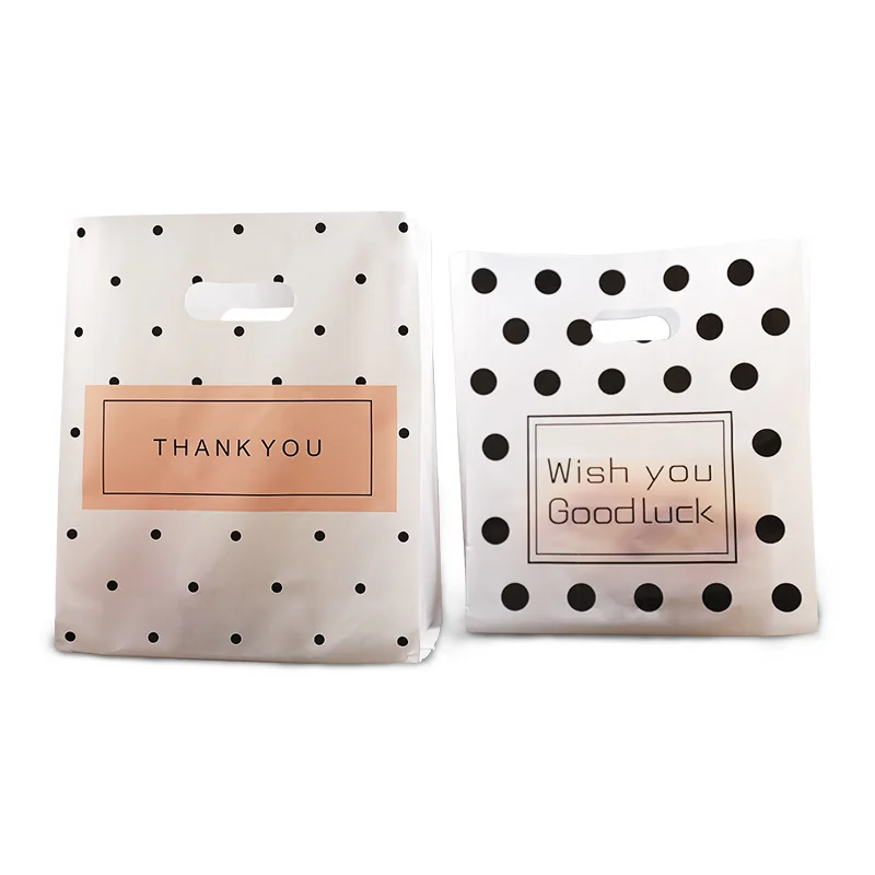 

50Pcs/Lot Cake Bread Bag Polka Dot Fashion Plastic Bag With Handle Food Packaging Gift Bag Thank You Plastic Bags 2 Sizes