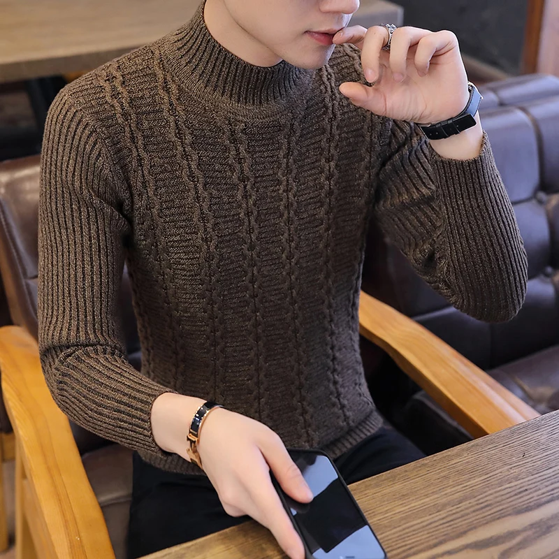 2019 Autumn Men's Sweater Wear Male Clothing Sleeve High Pullover Solid Color Tide Thick Striped Turtleneck Japan Style Black 2019 Autumn Men's Sweater Wear Male Clothing Sleeve High Pullover Solid Color Tide Thick Striped Turtleneck Japan Style Black