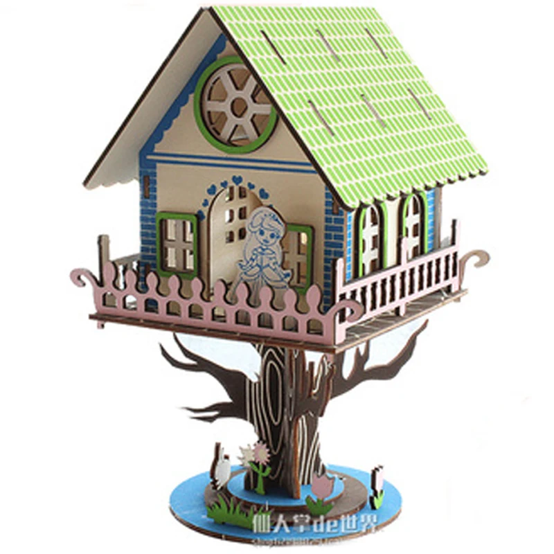 

Tree House Wooden Puzzle Children Handmade Intelligence Creative Toys House 3D Jigsaw Puzzles Model for kids gift