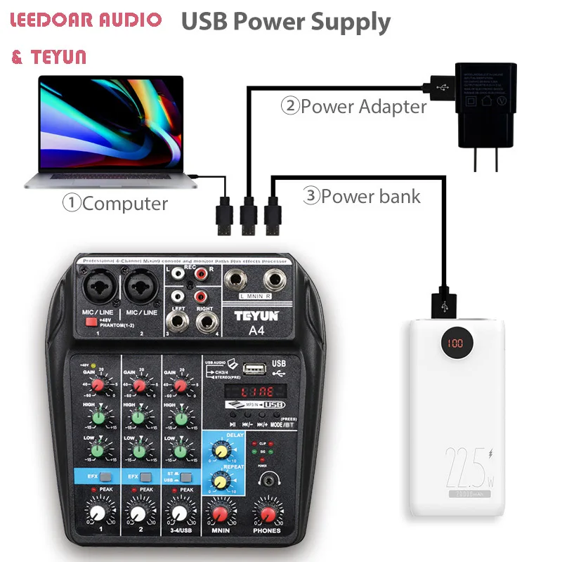 Audio Mixer TEYUN 8 6 4 Channel Professional Portable Mixer Sound Mixing Console Computer Input 48v Power Number Live Broadcast A4 A6 A8