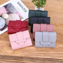 

Women's Wallet Short Solid Color Hasp Coin Purses Female Pu Leather Three Fold Multifunction Clutch Card Holder Money Clip